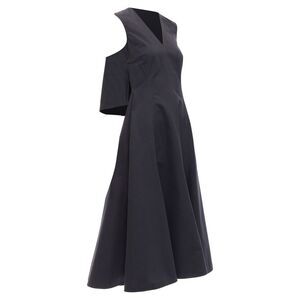 Jil Sander cotton silk cape back cut out v-neck aline midi dress